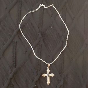 Antique looking Cross Necklace with Black Stone.